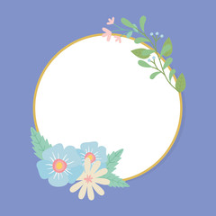 circular frame with flowers and leafs decoration