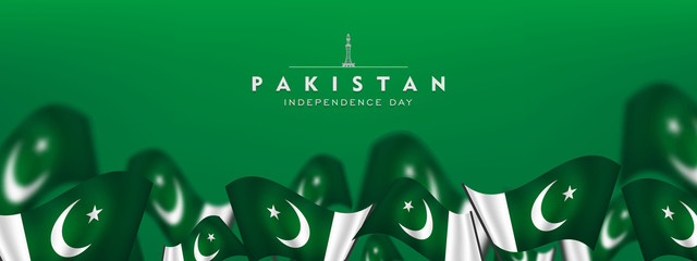 14th of august pakistan independence day celebration card, Happy Pakistan's independence day 14th of august 1947. flag of pakistan brush design Vector Illustration