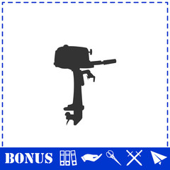 Outboard boat motor icon flat