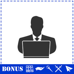Businessman Working on Computer icon flat