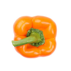 Ripe orange bell pepper on white background, top view