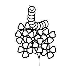 flowers garden with worm kawaii character