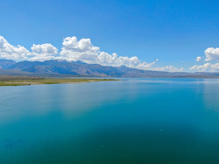 Aerial view of colorful Mono Lake during summer season, Mono County, California, USA