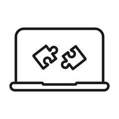 puzzle on laptop - minimal line web icon. simple vector illustration. concept for infographic, website or app.