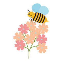flowers garden with little bee flying kawaii character