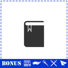 Book with bookmark icon flat