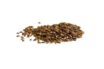 Heap of linseeds, flax seeds on white background.