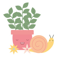 house plant in ceramic pot with snail kawaii style
