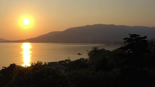 sunset sky samui island landscape coastline aerial panorama 4k thailand