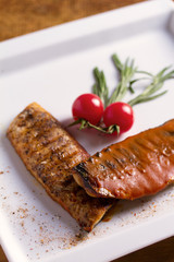 Grilled mackerel fish fillet in mustard sauce
