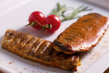 Grilled mackerel fish fillet in mustard sauce