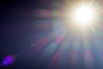 Abstract Beautiful shining background of fantastic multicolored sun rays spectrum and Bokeh lights with sun flare. Visible transparent sunlight special lens flare light effect, Copy Space for text.