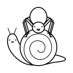 little spider and snail kawaii characters