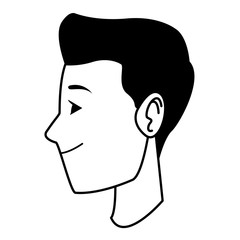 Young man face head profile cartoon in black and white