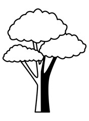 Tree with leaves nature cartoon in black and white