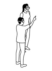 virtual reality technology experience cartoon in black and white