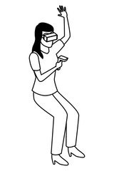 virtual reality technology experience cartoon in black and white