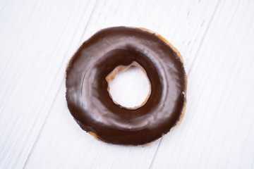 close up chocolate coating doughnut