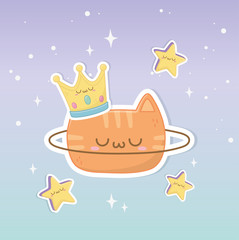funny fantasy cat with crown kawaii character