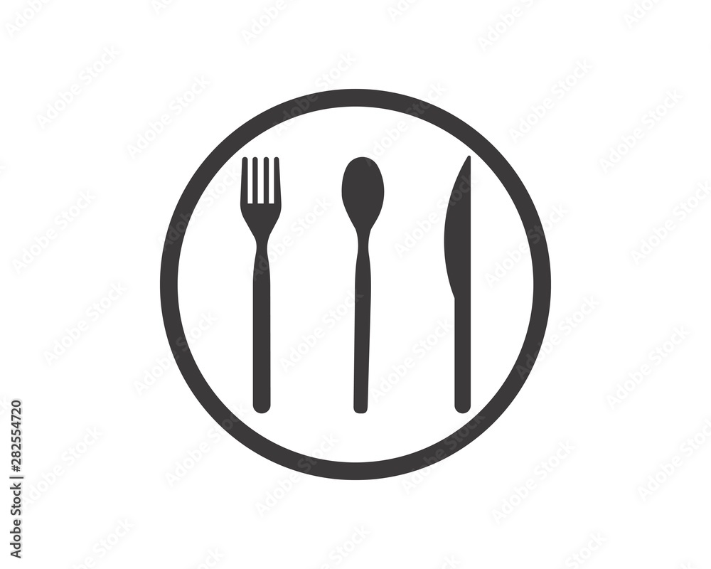 Wall mural abstract logo of a cafe or restaurant. a spoon, knife and fork on a plate. a simple outline