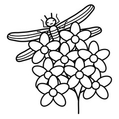 flowers garden with little dragon fly kawaii character