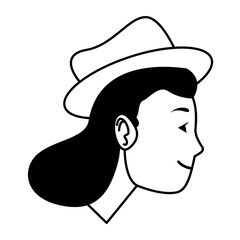 Young woman face cartoon head in black and white