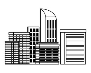 Office buildings and skyscraper real estates in black and white