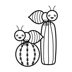 exotic cactu with ants kawaii character