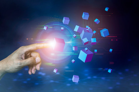 businessman with virtual reality mixed media. Concept of Business technology and digital marketing.