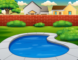 Background of swimming pool in backyard