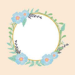 Fototapeta na wymiar circular frame with flowers and leafs decoration