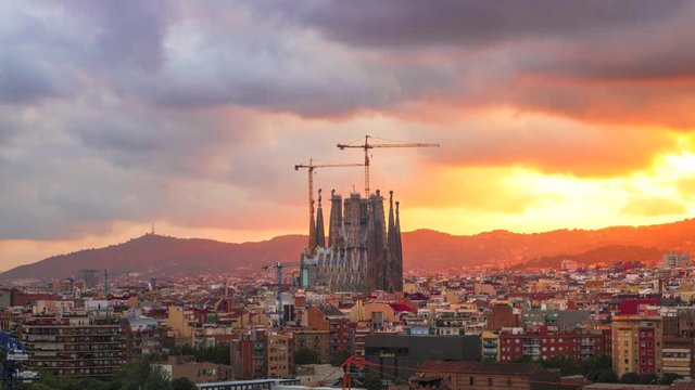 TimeLapse about the most important building in Barcelona during the sunset.