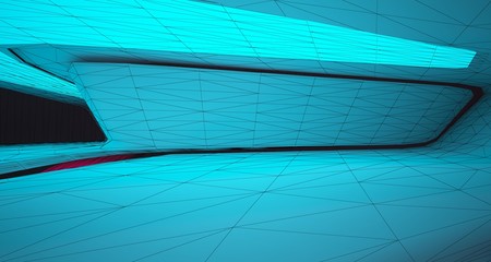 Obraz premium Abstract drawing architectural white interior of a minimalist house with color gradient neon lighting. 3D illustration and rendering.