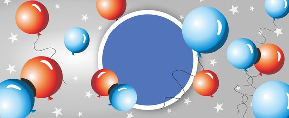 Colors of American Flag. USA Independence Day. Red, Blue and White Stars on Blue Gradient Background. Invitation Background. Banner, Christmas and New Year card, Postcard, Packaging, Textile Print. 