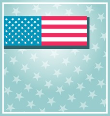 Colors of American Flag. USA Independence Day. Red, Blue and White Stars on Blue Gradient Background. Invitation Background. Banner, Christmas and New Year card, Postcard, Packaging, Textile Print. 