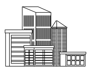 Office buildings and skyscraper real estates in black and white