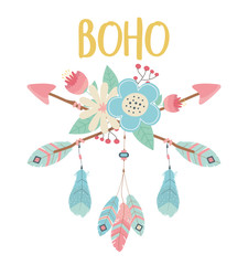 flowers and feathers with arrows decoration boho style
