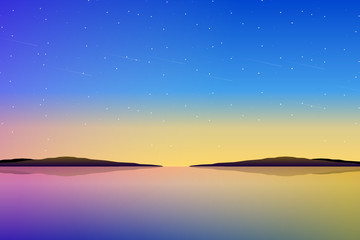 Fototapeta na wymiar Aurora sky background with sea and mountain landscape
