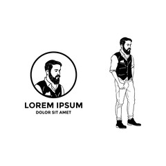 Gentleman wear tidy suit and bearded logo illustration design