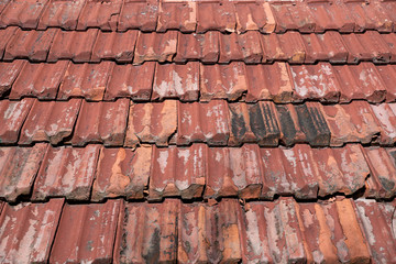 old colored red roof tiles closeup