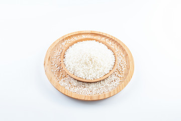 A dish of Chinese northeast rice round rice on a white background
