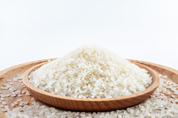 A dish of Chinese northeast rice round rice on a white background