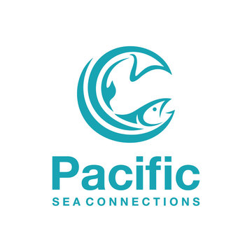 Illustration Modern pacific sea brand with a fish swimming there logo design