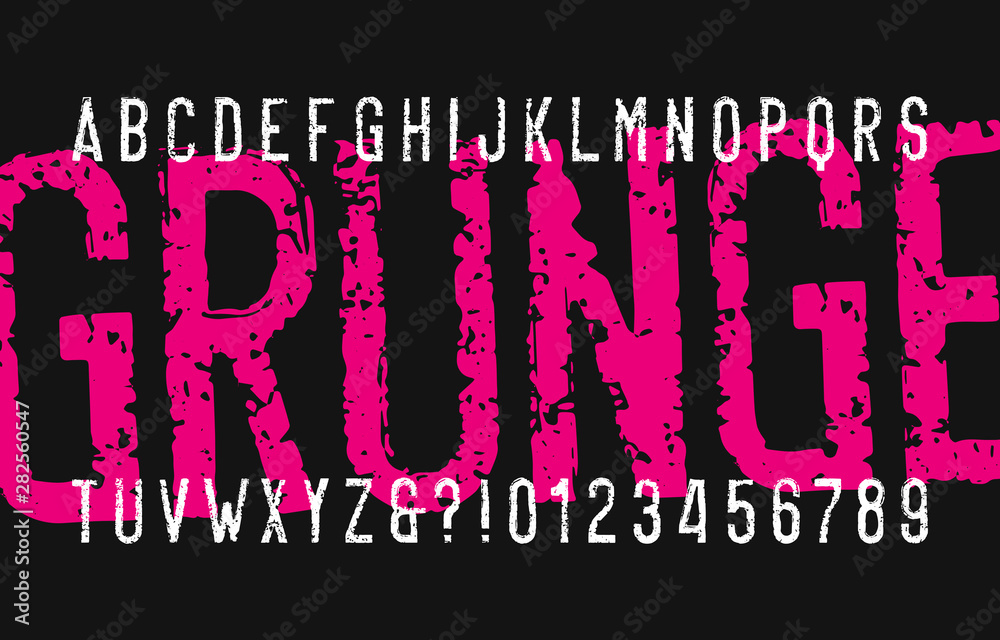 Fototapete grunge alphabet font. distressed messy letters and numbers. vector typescript for your typography de