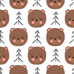 Seamless pattern bear Scandinavian style, vector illustration. Design for fabric, wrapping, textile, wallpaper, apparel.