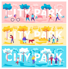 Set of City park horizontal banners