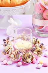 How to make Easter table decoration with egg shells, spanish moss and catkins