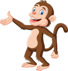Cartoon happy monkey presenting on white background © tigatelu