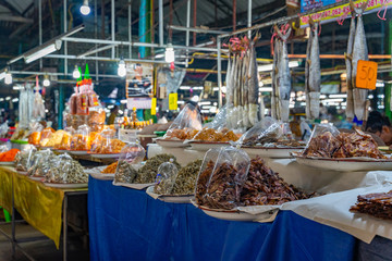 Food stall of salt dried preserved salted fish seafood in Muang Chumphon Municipal Food Market
