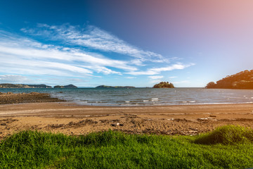 Fototapeta na wymiar A beautiful panoramic view of a beach on the Coromandel Peninsula